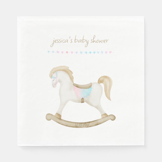 Rocking Horse Blue Pink Gender Neutral Baby Dusche Serviette (Vorderseite)