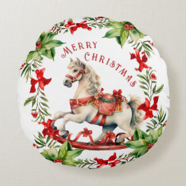 Rocking Horse Frohe Weihnachten Rundes Kissen
