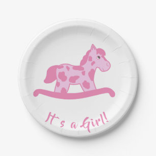 Rocking Horse Girl Babydusche Es ist ein Mädchen Pappteller