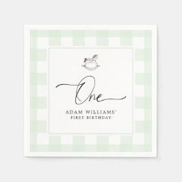 Rocking Horse Green Gingham 1. Geburtstag Napkins Serviette