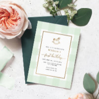 Rocking Horse Mint Gingham Birthday Foil Einladung