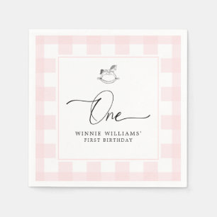 Rocking Horse Pink Gingham 1. Geburtstag Napkins Serviette