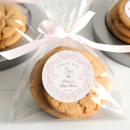 Rocking Horse Pink Girl Baby Shower Thank you Runder Aufkleber