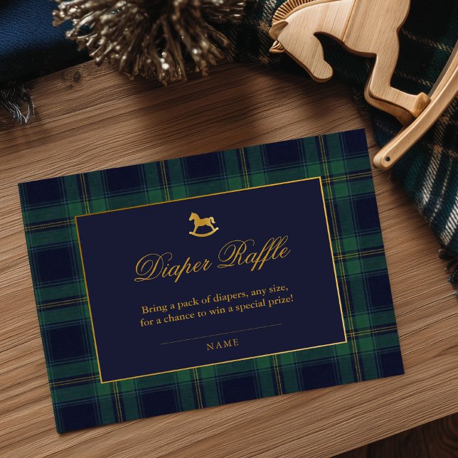 Rocking Horse Plaid Baby Shower Diaper Raffle Begleitkarte (Von Creator hochgeladen)