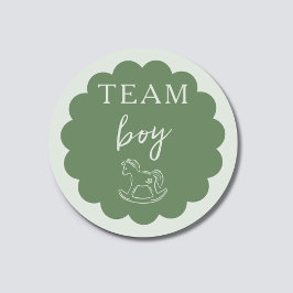 Rocking Horse Sage Green Team Boy Gender Reveal Runder Aufkleber