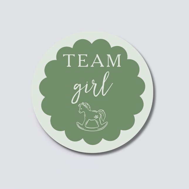 Rocking Horse Sage Green Team Girl Gender Reveal Runder Aufkleber (Von Creator hochgeladen)