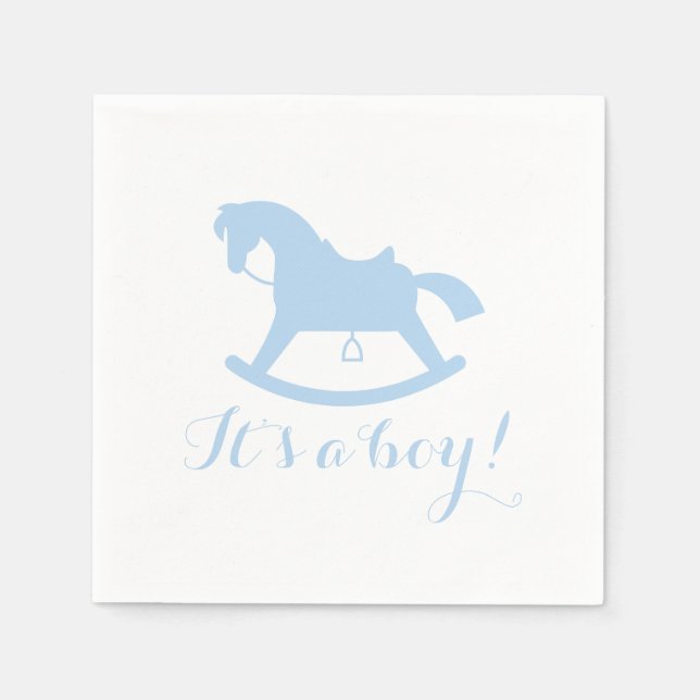 Rocking Horse Silhouette Baby Shower Napkins Blue Serviette (Vorderseite)