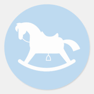 Rocking Horse Silhouette Baby Shower Sticker Blau