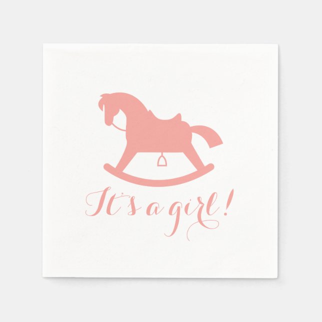 Rocking Horse Silhouette Kinderdusche Napkins Pink Serviette (Vorderseite)