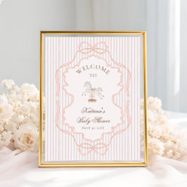 Rocking Horse Vintage Pink Baby Shower Welcome Poster