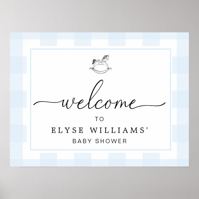 Rocking Hose Blue Gingham Begrüßungszeichen Poster (Vorne)