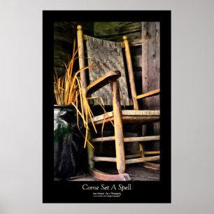 Rocking-Stuhl auf Porch Painting Style Black Borde Poster