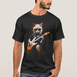 Rockkatze-Gitarrist mit Sonnenbrille T-Shirt