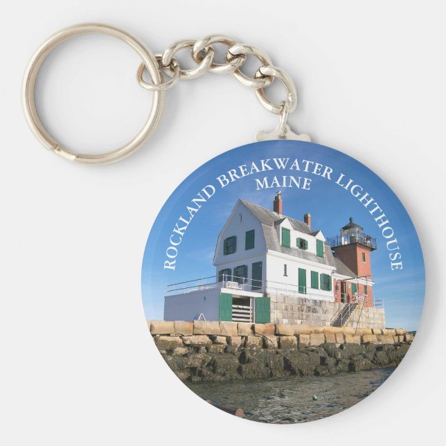 Rockland Breakwater Lighthouse Maine Round Keyring Schlüsselanhänger (Vorne)
