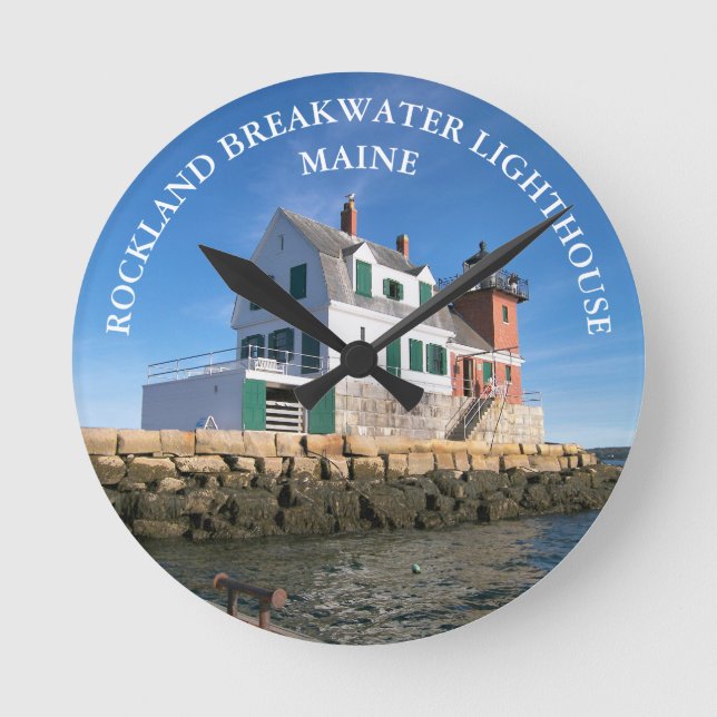 Rockland Breakwater Lighthouse ME Round Wall Clock Runde Wanduhr (Vorderseite)