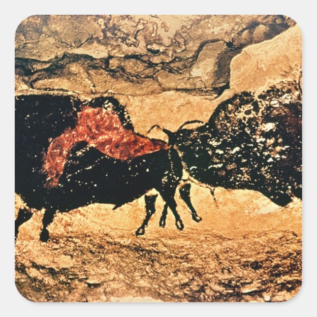Rockmalerei von Bison, um 1700 v. Chr. Quadratischer Aufkleber (Vorderseite)