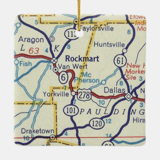 Rockmart Georgia Vintage Karte Keramikornament (Rückseite)