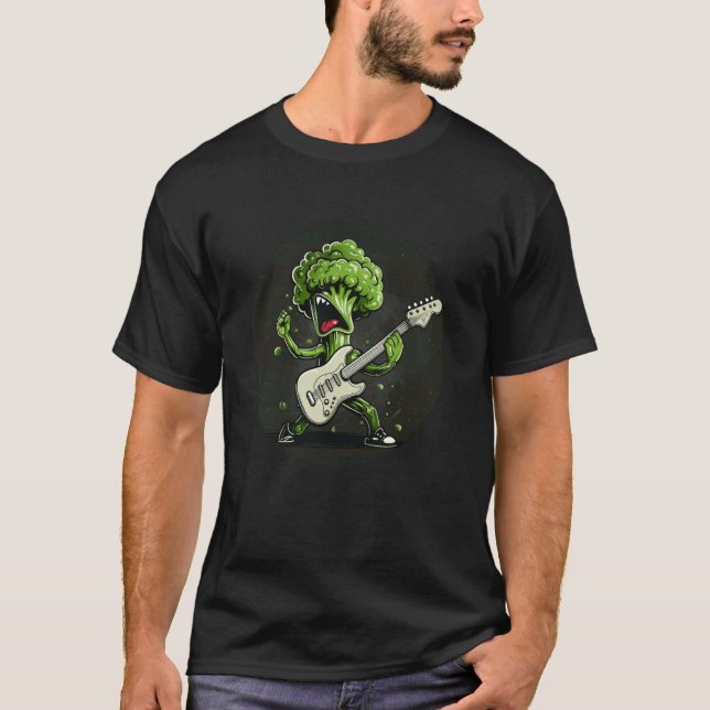 Rock'n Roll Brokkolikostüm mit elektrischer Gitarr T-Shirt (Vorderseite)