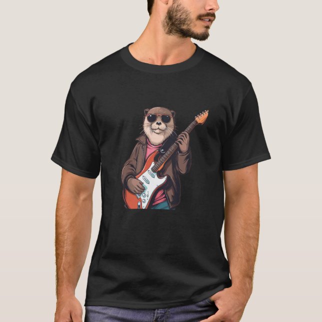 Rock'n Roller Otter mit cooler elektrischer Gitarr T-Shirt (Vorderseite)