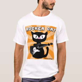 Rock'n'Roll Black Cartoon Cat Rocker T-Shirt