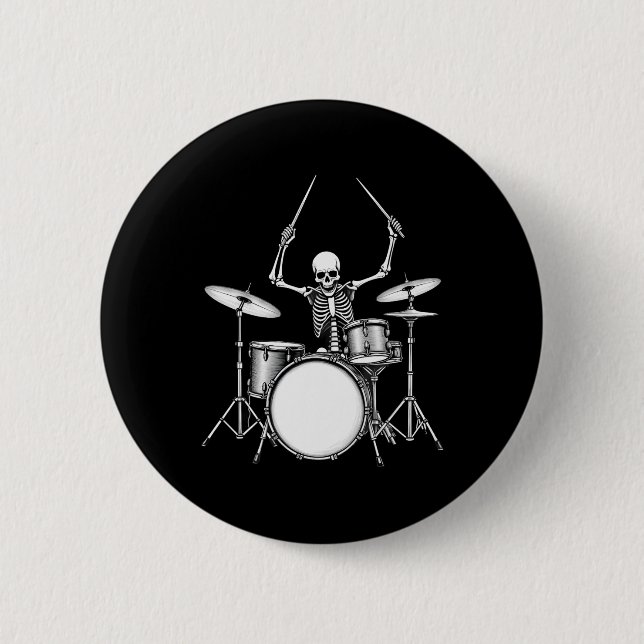 Rock'n'Roll Drummer Skelett Playing Drums Button (Vorderseite)