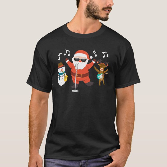 Rock'n'Roll Frohe Weihnachts Caroling Niedlich Coo T-Shirt (Vorderseite)