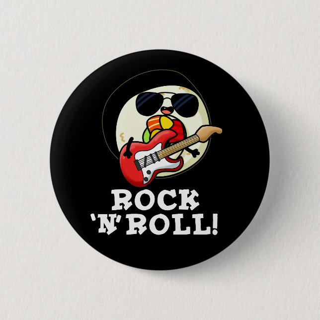 Rock'n'Roll Funny Sushi Roll Pun Dark BG Button (Vorderseite)