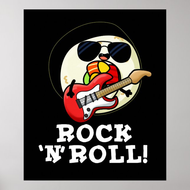 Rock'n'Roll Funny Sushi Roll Pun Dark BG Poster (Vorne)