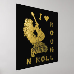 Rock'n'Roll Gitarrist Black Gold Foil Prints Foliendrucke