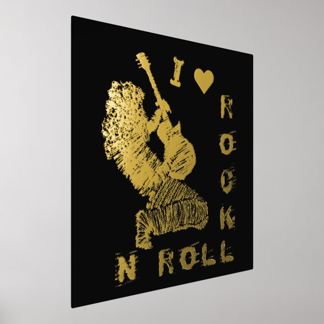 Rock'n'Roll Gitarrist Black Gold Foil Prints Foliendrucke (Ablage )