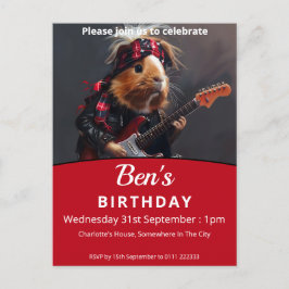 Rock'n'Roll Guinea Pig Geburtstagsparty Einladungspostkarte