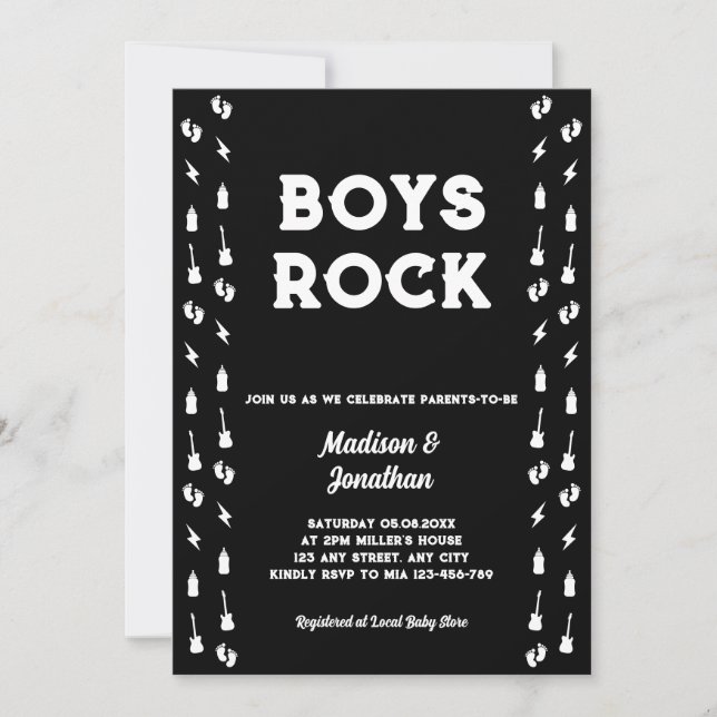 Rock'n'Roll Guitar Music Edgy Boy Baby Shower Einladung (Vorderseite)
