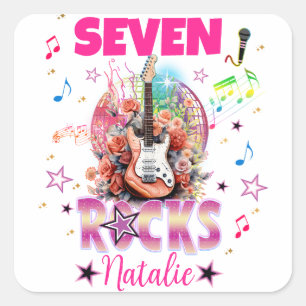 Rock'n'Roll Guitar Musical Geburtstags-Girl Rockst Quadratischer Aufkleber