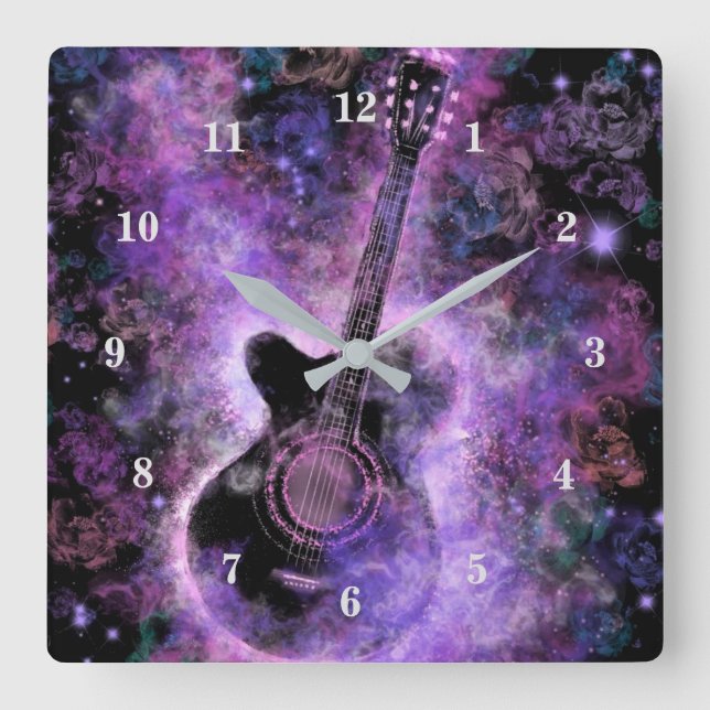 Rock'n'Roll Guitar Wall Clock - Hot Music Quadratische Wanduhr (Vorderseite)
