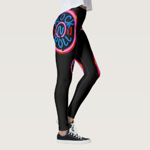 Rock'n'Roll Music Neon Sign Look auf schwarzen Leg Leggings