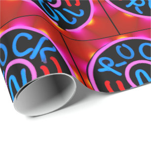 Rock'n'Roll Music Neon Sign Look Geschenk Wrapping Geschenkpapier