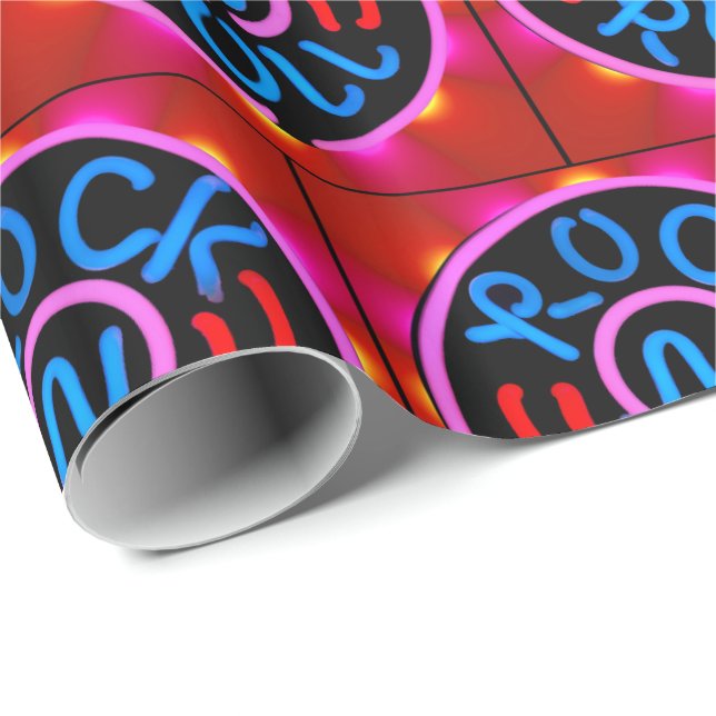 Rock'n'Roll Music Neon Sign Look Geschenk Wrapping Geschenkpapier (Rolleneckpunkt)