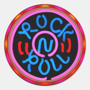 Rock'n'Roll-Musik-Neonzeichen-Blick-Aufkleber Runder Aufkleber