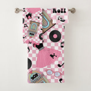 Rock'n'Roll Muster rosa Badhandtuch Set