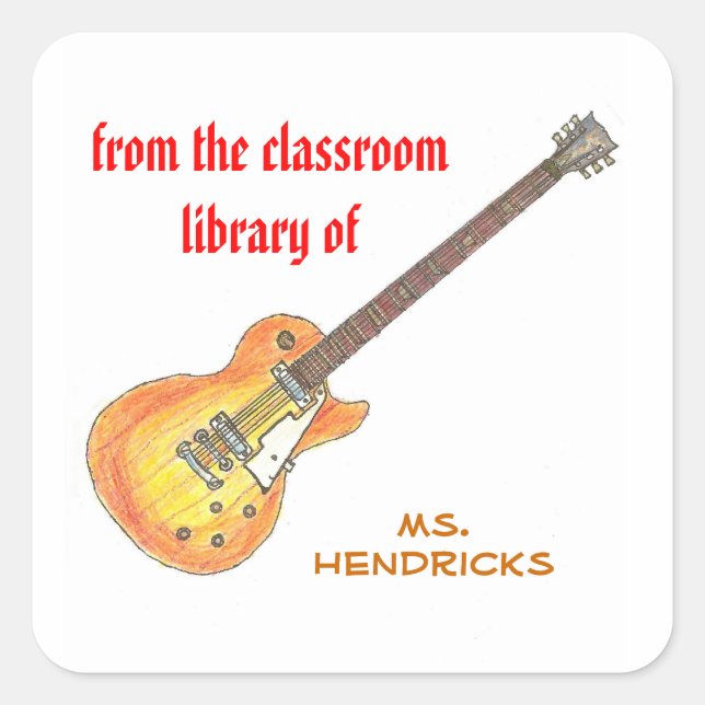 Rock'n'roll personalisiertes Lehrer-Exlibris Quadratischer Aufkleber (Vorderseite)