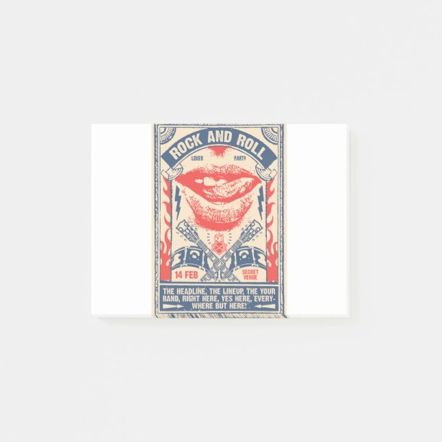 Rock'n'Roll Post-it Klebezettel (Vorderseite)
