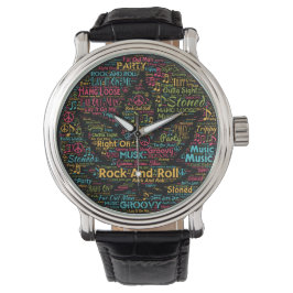 Rock'n'Roll Pot Leaf Word Art Armbanduhr