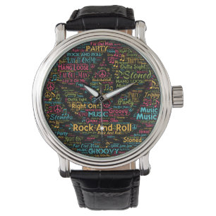 Rock'n'Roll Pot Leaf Word Art Armbanduhr