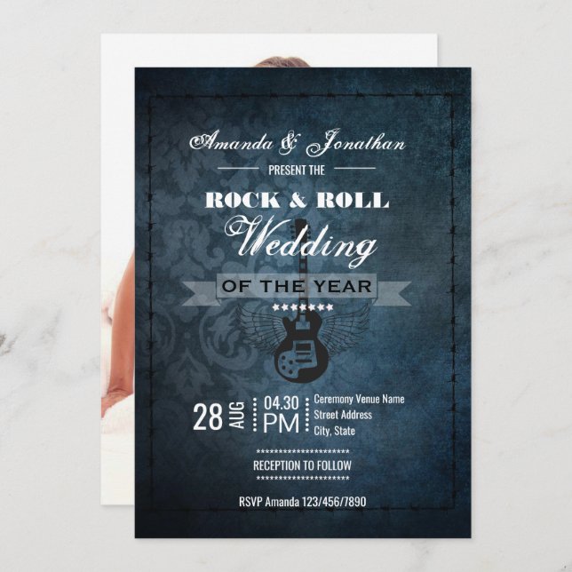 Rock'n'Roll Retro Vintage Wedding Foto Einladung (Vorne/Hinten)