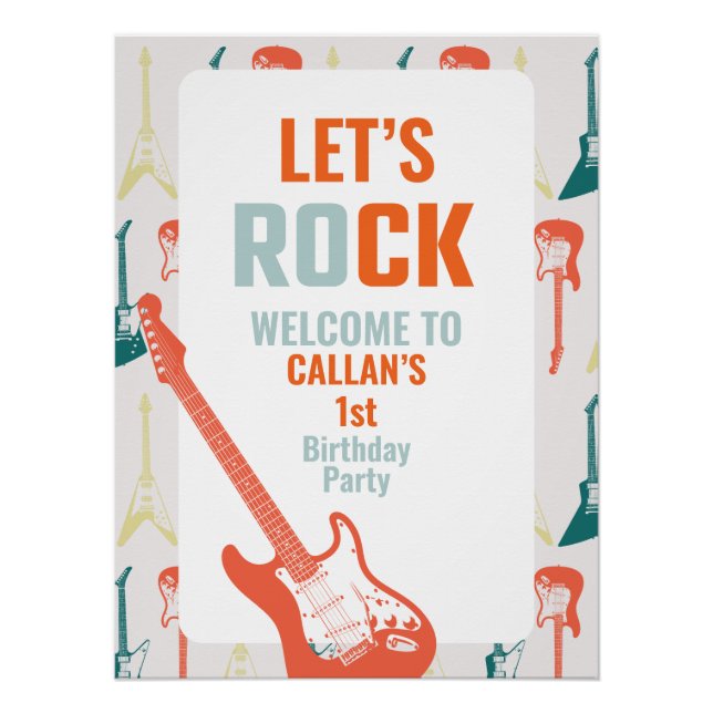 Rock'n'Roll Rockstar 1. Geburtstag Willkommen Poster (Vorderseite)