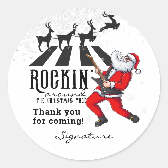 Rock'n'Roll Santa Rockin's Geburtstagsweihnachtsfe Runder Aufkleber (Vorderseite)