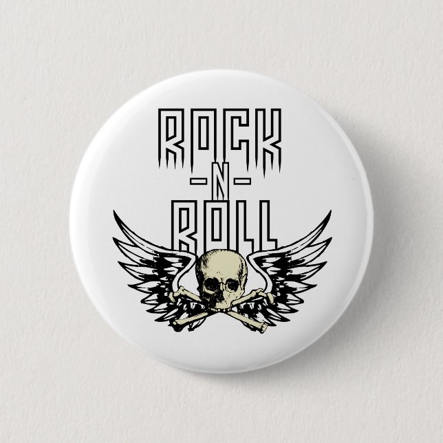 Rock'n'Roll-Schädel mit Flügeln Button (Vorderseite)