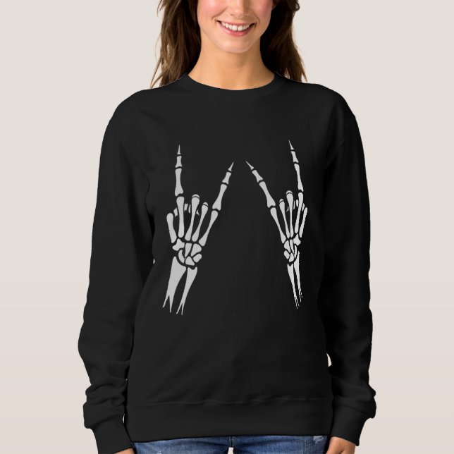 Rock'n'Roll Skeleton Hand Cool Halloween Rock Sweatshirt (Vorderseite)