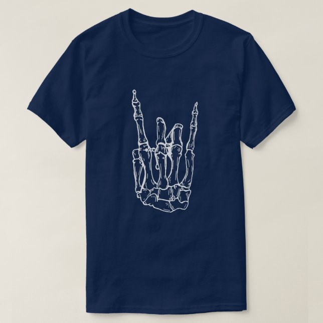 Rock'n'Roll Skeleton Hand Cool Halloween Rock  T-Shirt (Design vorne)