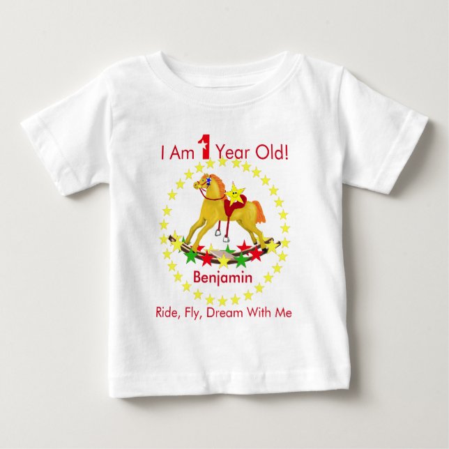 Rockpferd 1. Geburtstag Party Baby T-shirt (Vorderseite)